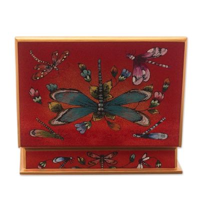 Alternate image for Andean Reverse-Painted Glass Dragonfly Box in Red Red Dragonfly Days