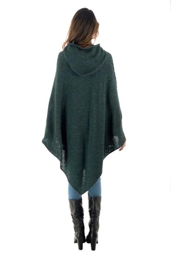 Alternate image for Knit Alpaca Blend Hooded Poncho in Moss from Peru Adventurous Style in Moss