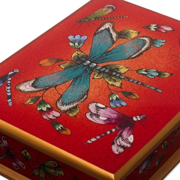Alternate image for Andean Reverse-Painted Glass Dragonfly Box in Red Red Dragonfly Days