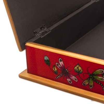 Alternate image for Andean Reverse-Painted Glass Dragonfly Box in Red Red Dragonfly Days