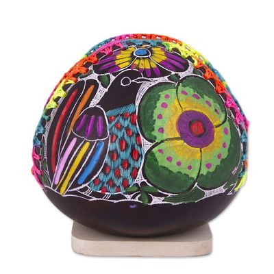 Alternate image for Colorful Bird and Flowers Hand Painted Gourd Napkin Holder Bright Song