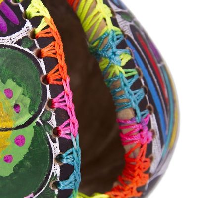 Alternate image for Colorful Bird and Flowers Hand Painted Gourd Napkin Holder Bright Song