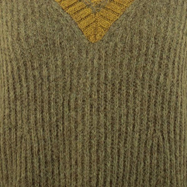 Alternate image for Preppy-Inspired Olive and Yellow Baby Alpaca Blend Sweater Olive Deity