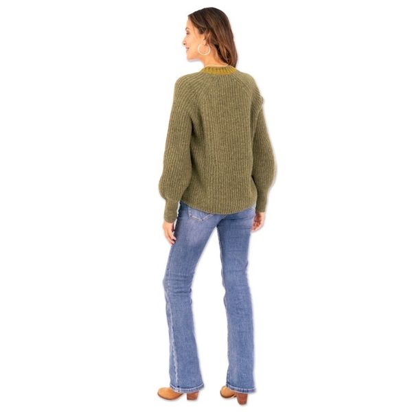 Alternate image for Preppy-Inspired Olive and Yellow Baby Alpaca Blend Sweater Olive Deity