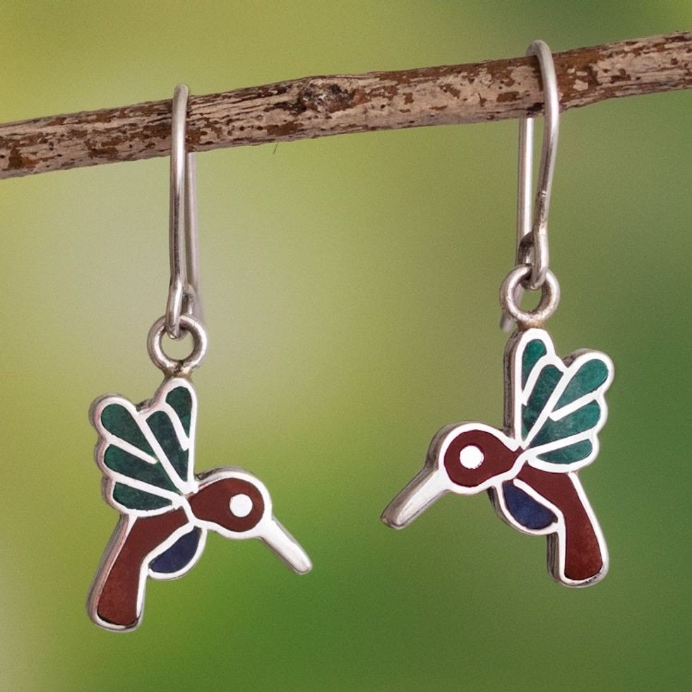 950 Sterling Silver Hummingbird Dangle Earrings from Peru 'Hummingbird Joy'