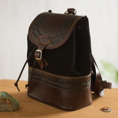 Alternate image for Leather and Suede Backpack Crafted in Peru Mountain Journey