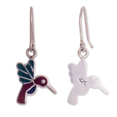 Alternate image for 950 Sterling Silver Hummingbird Dangle Earrings from Peru Hummingbird Joy