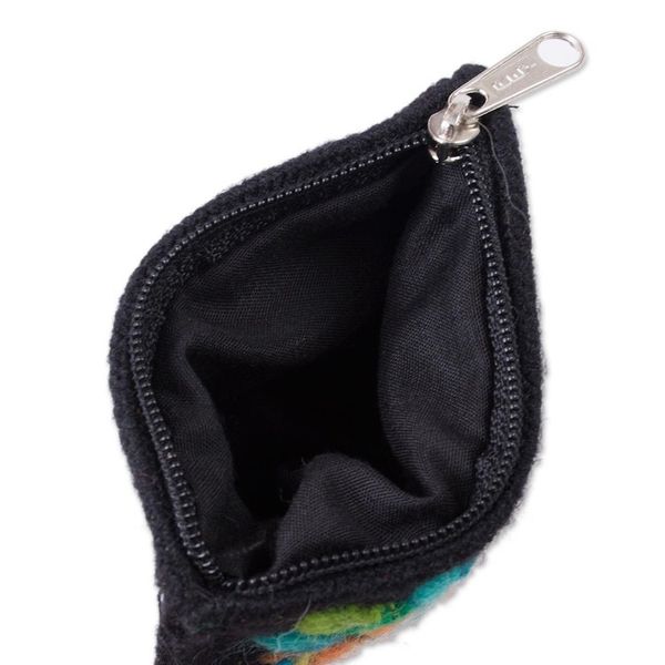 Alternate image for Floral Embroidered Alpaca Blend Coin Purse in Black Colorful Mandala