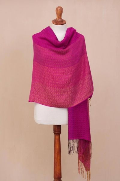 Alternate image for Hand Woven Fuchsia Alpaca Blend Shawl from Peru Fuchsia Fiesta