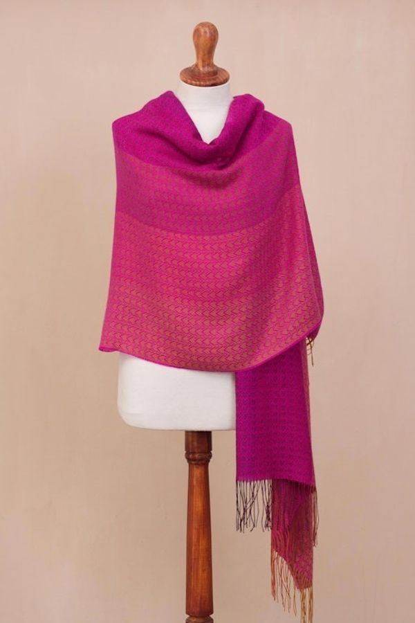 Alternate image for Hand Woven Fuchsia Alpaca Blend Shawl from Peru Fuchsia Fiesta