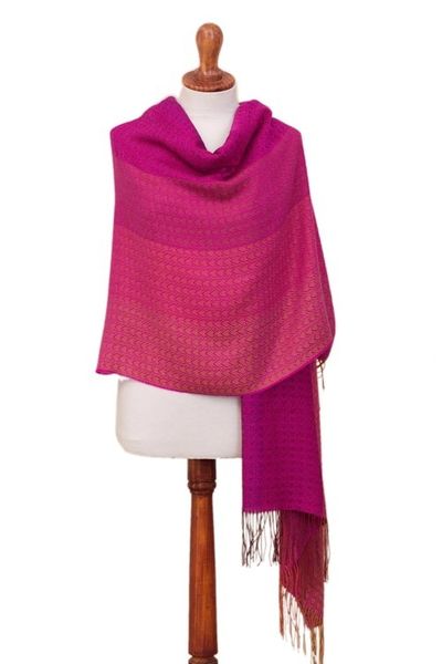 Alternate image for Hand Woven Fuchsia Alpaca Blend Shawl from Peru Fuchsia Fiesta