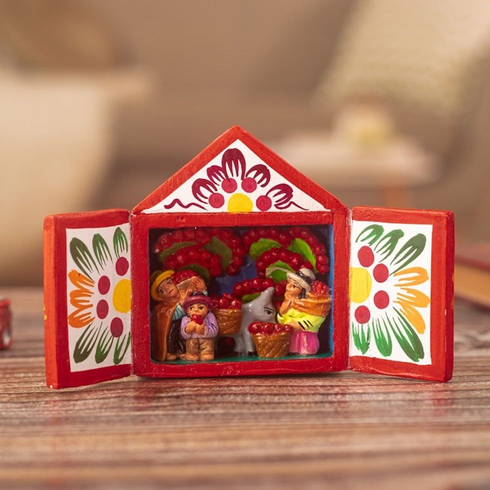 Prickly Pear Harvest Scene Handcrafted Andean Retablo 'Prickly Pear Harvest'