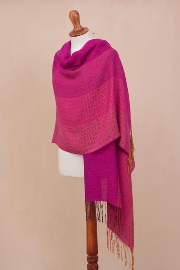 Alternate image for Hand Woven Fuchsia Alpaca Blend Shawl from Peru Fuchsia Fiesta