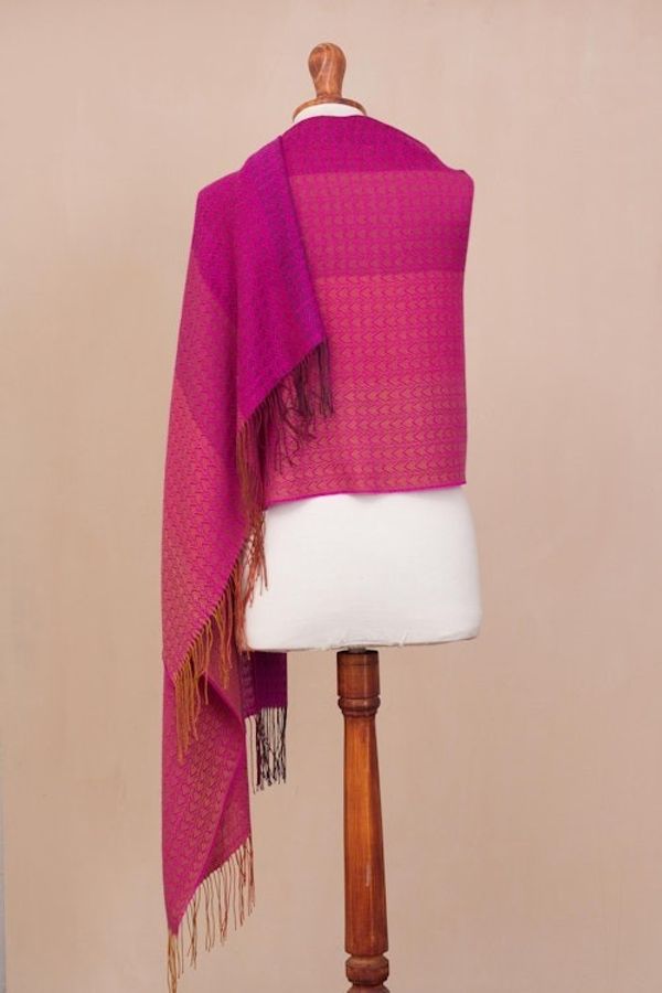 Alternate image for Hand Woven Fuchsia Alpaca Blend Shawl from Peru Fuchsia Fiesta