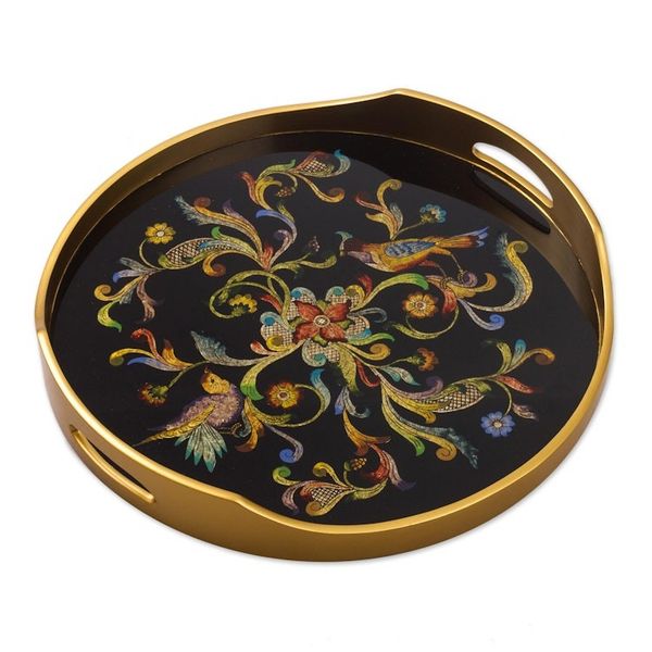 Alternate image for Artisan Crafted Glass Tray Birds of the Night