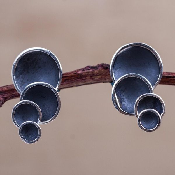 Alternate image for Handcrafted Oxidized Finish Sterling Silver Earrings Dark Moon Shadows