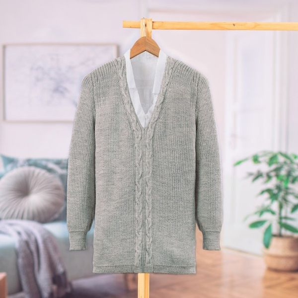 Alternate image for Soft Grey Alpaca Blend Pullover Sweater with V-Neckline Grey Epoch