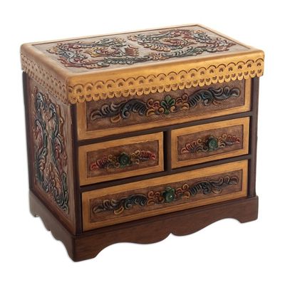 Alternate image for Handcrafted Classic Colorful Wood and Leather Jewelry Box Baroque Colors