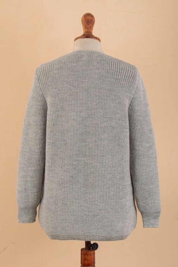 Alternate image for Soft Grey Alpaca Blend Pullover Sweater with V-Neckline Grey Epoch