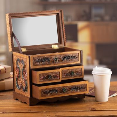 Alternate image for Handcrafted Classic Colorful Wood and Leather Jewelry Box Baroque Colors