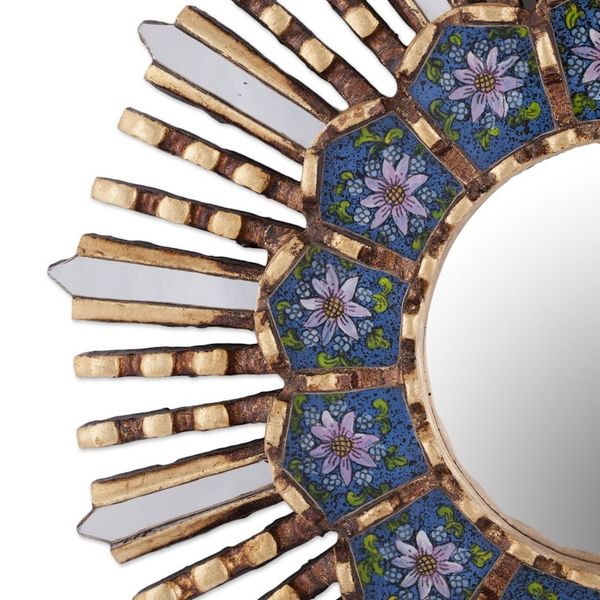 Alternate image for Floral Reverse Painted Glass and Wood Wall Mirror Cuzco Blue