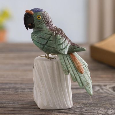 Alternate image for Handcrafted Gemstone Bird Sculpture from Peru Aqua Macaw