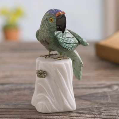 Alternate image for Handcrafted Gemstone Bird Sculpture from Peru Aqua Macaw