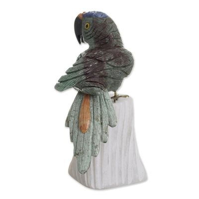 Alternate image for Handcrafted Gemstone Bird Sculpture from Peru Aqua Macaw