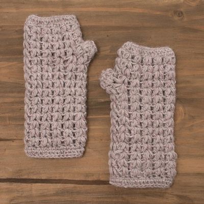 Alternate image for Hand-Crocheted 100 Alpaca Fingerless Gloves in Pale Mauve Pale Mauve Dream