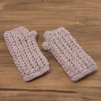 Alternate image for Hand-Crocheted 100 Alpaca Fingerless Gloves in Pale Mauve Pale Mauve Dream