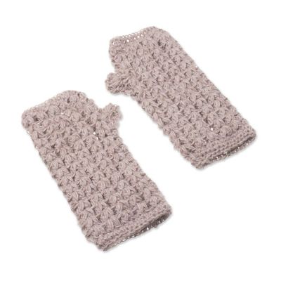 Alternate image for Hand-Crocheted 100 Alpaca Fingerless Gloves in Pale Mauve Pale Mauve Dream