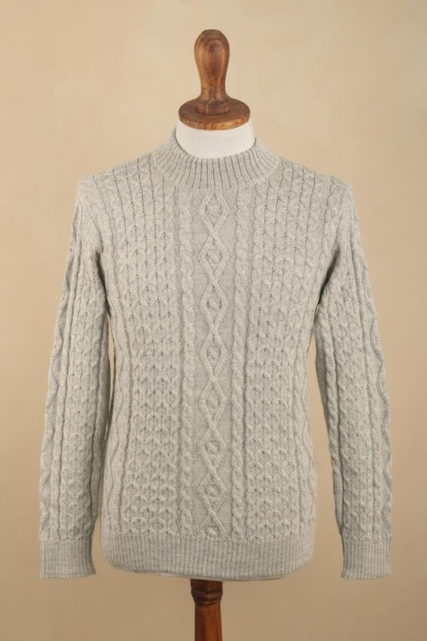 Alternate image for Mens 100 Alpaca Pullover Sweater With Braid Pattern Grey Braids