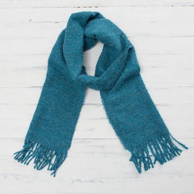 Alternate image for 100 Alpaca Wrap Scarf in Solid Teal from Peru Andean Delight in Teal