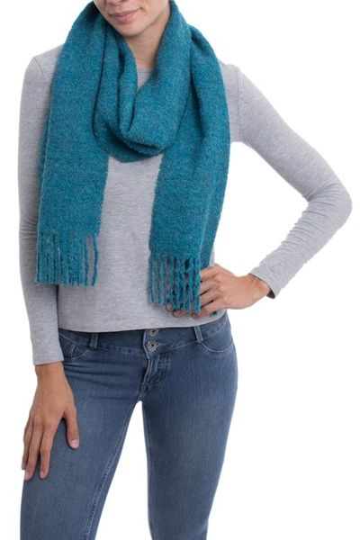 Alternate image for 100 Alpaca Wrap Scarf in Solid Teal from Peru Andean Delight in Teal
