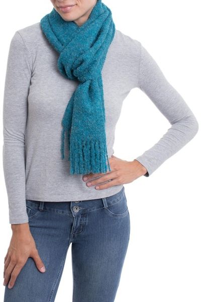 Alternate image for 100 Alpaca Wrap Scarf in Solid Teal from Peru Andean Delight in Teal