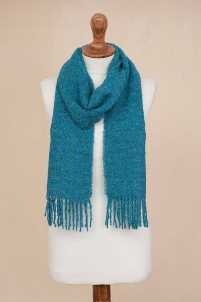 Alternate image for 100 Alpaca Wrap Scarf in Solid Teal from Peru Andean Delight in Teal