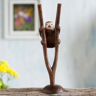 Alternate image for Hand-Carved Cedar Wood Sloth Sculpture from Peru Sloth