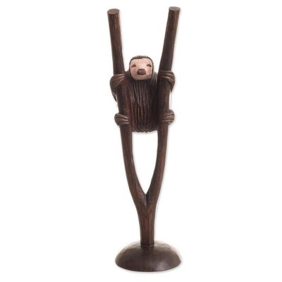 Alternate image for Hand-Carved Cedar Wood Sloth Sculpture from Peru Sloth