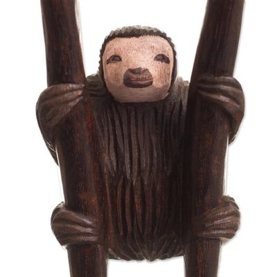 Alternate image for Hand-Carved Cedar Wood Sloth Sculpture from Peru Sloth
