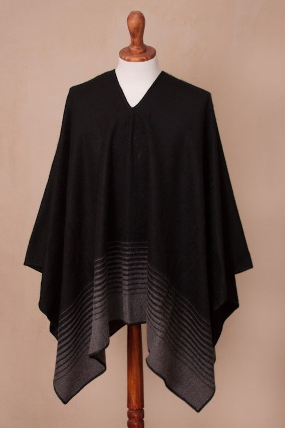 Smoke and Black Men's Alpaca Blend Poncho from Peru 'Smoke Adventure'