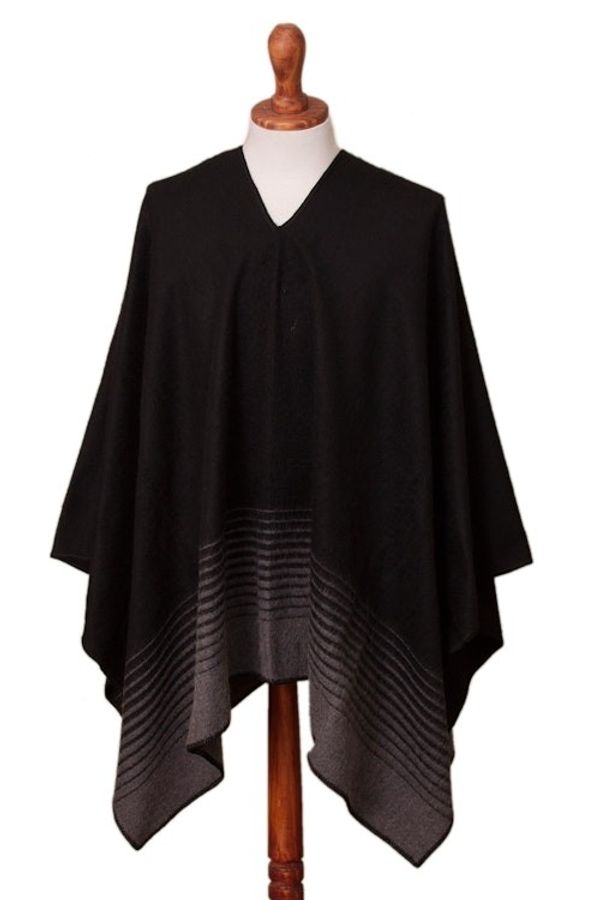Alternate image for Smoke and Black Mens Alpaca Blend Poncho from Peru Smoke Adventure