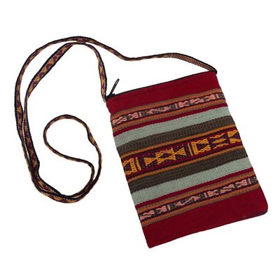 Alternate image for Handmade Alpaca Shoulder Bag Cusco Crimson