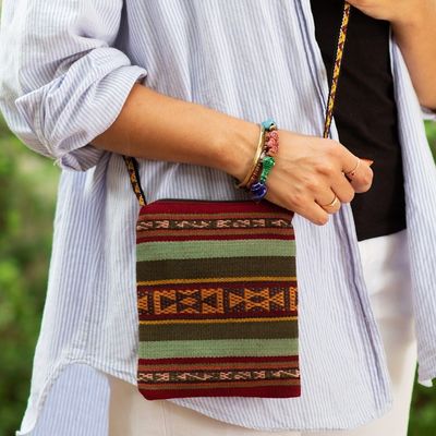 Alternate image for Handmade Alpaca Shoulder Bag Cusco Crimson