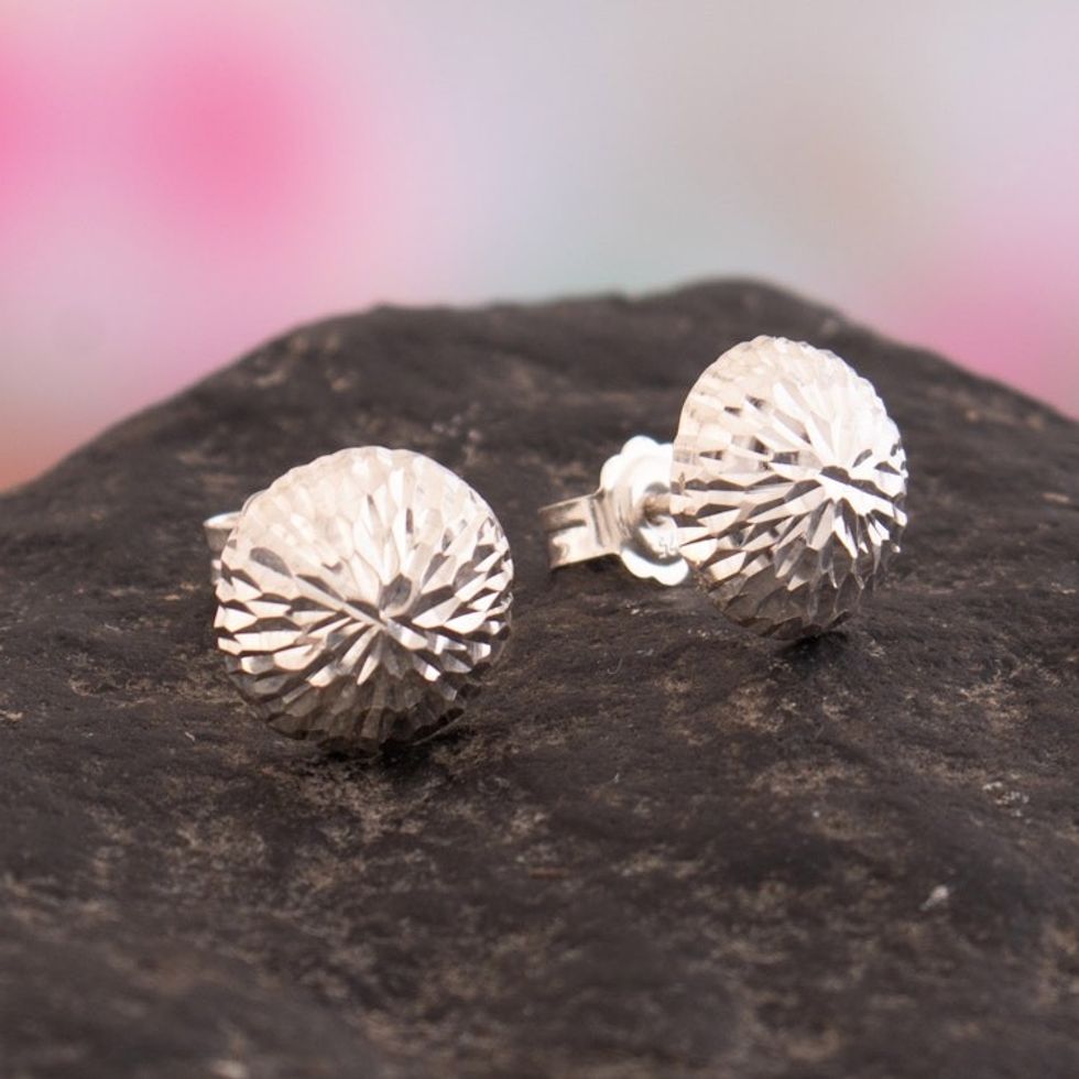 Modern Geometric Textured Sterling Silver Stud Earrings 'Radiant Illusion'
