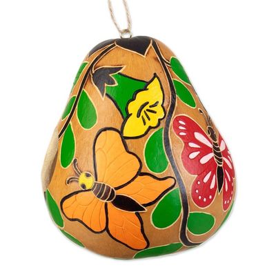 Alternate image for Hand-painted Butterfly-theme Dried Gourd Birdhouse from Peru Flight of the Butterfly