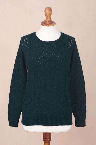 Alternate image for Forest Spruce Teal Baby Alpaca Pullover Sweater Teal Charm