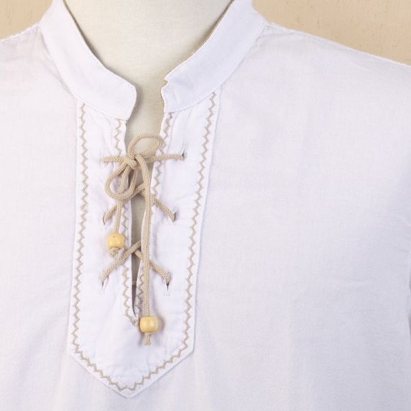 Alternate image for Mens Casual White Cotton Shirt Bohemian Style Made in Peru Summer