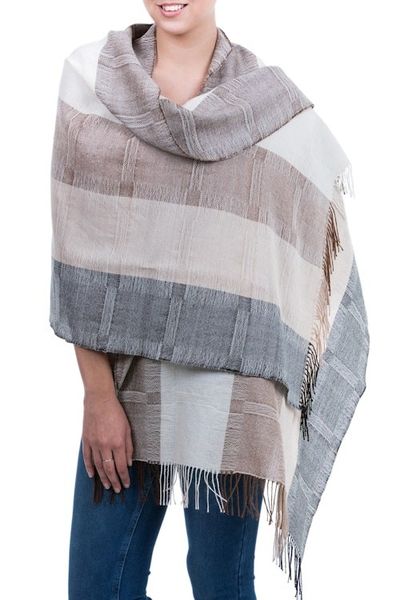 Alternate image for Unique Fine Alpaca Wool Neutral Color Shawl Quiet Atacama