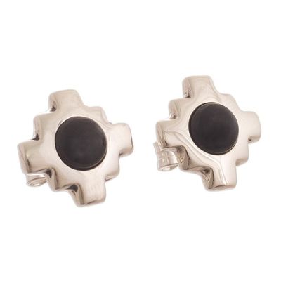 Alternate image for Silver and Obsidian Inca Chakana Stud Earrings Inca Constellation