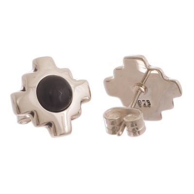 Alternate image for Silver and Obsidian Inca Chakana Stud Earrings Inca Constellation